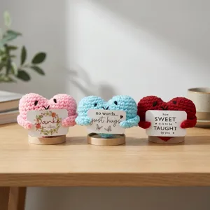 Handmade crochet heart doll with greeting card cute desktop ornament cute gift home decor
