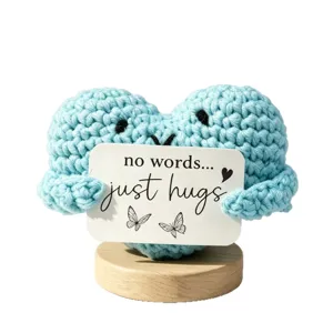 Handmade crochet wool heart plush toy with cute sign desktop ornament for home decor