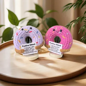 Handmade Crochet Stuffed Doll Cute Positive Energy Knitted Animal Plant Toy With Encouraging Card Desktop Decor