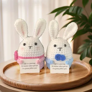 Handmade crochet cute rabbit doll pair with inspirational cards, perfect creative gift.