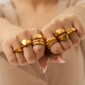 18k gold plated stainless steel stacking rings set for women elegant fashion finger jewelry