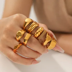 Minimalist Stainless Steel Ring For Women Gold Plated Geometric Ins Style Fashion Jewelry Finger Ring Gift