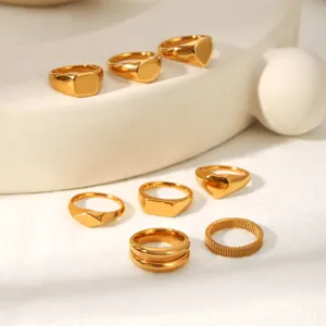 Gold stainless steel rings set minimalist geometric signet rings fashion jewelry for women