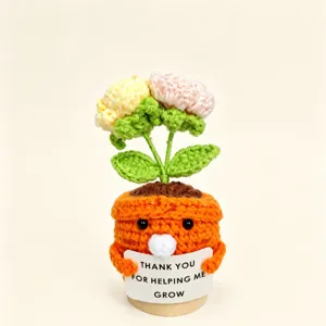 Handmade crochet potted plant with flowers, cute knitted flower gift for teachers or moms.