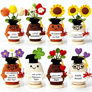 Handmade Crochet Potted Plant Sunflower Four-Leaf Clover Desk Ornament Graduation Gift Knitted Desktop Decor