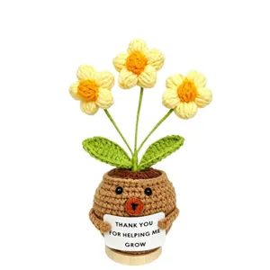 Handmade Crochet Potted Sunflower Flowerpot Cute Wool Knitted Desk Decor Teacher Gift