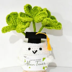 Handmade crochet clover potted plant graduation doll cute desktop decor ornament