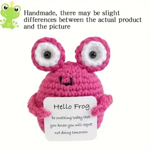Handmade crochet pink frog plush doll, cute desktop and car ornament for home decoration.