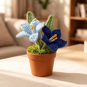 Handcrafted crochet potted flower knit plant desktop ornament home decor cute gift detail view