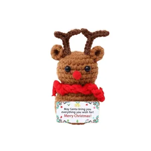 Christmas crochet reindeer doll ornament handmade knit plush toy with red scarf decoration