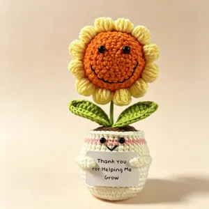 Handmade crochet sunflower potted doll cute knitted flower decoration gift for friends desk decor