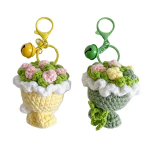 Handgemaakte Gebreide Wolle Roos Bloemen Boeket Sleutelhanger Schattige Gehaakte Tas Hanger Auto Hangende Ornament Cadeau