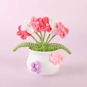 Handcrafted crochet potted flowers knit plant home table decor gift cute detail.