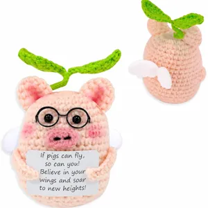 Handmade Crochet Emotional Support Pig Cute Stuffed Animal Toy Miniature Knitted Piggy Doll Novelty Encouragement Gift