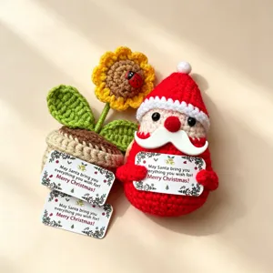 Handmade Crochet Santa Sunflower Doll Christmas Knitted Gift Festive Home Decor Ornament