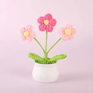 Handcrafted crochet potted flowers desktop ornament cute yarn floral decor for home gift