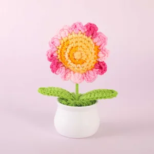Handmade crochet flower potted plant yarn knit desktop ornament home decor gift