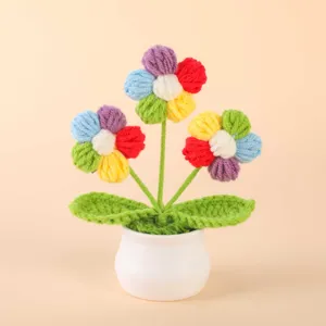 Handmade crochet knitted flower potted plant desktop ornament for home decor gift item