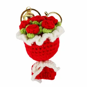Handmade crochet red rose bouquet keychain bag charm for teachers day cute gift