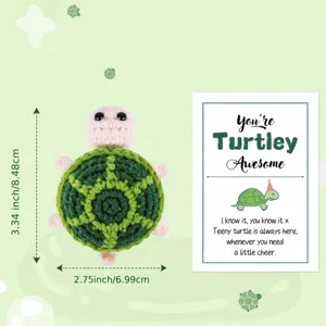 Cute crochet positive turtle plush toy with cheering card, soft handmade emotional support.