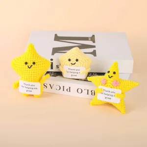 Handmade Wool Crochet Star Stuffed Animal Cute Plush Toy Soft Smiling Star Doll Desktop Decoration Birthday Gift