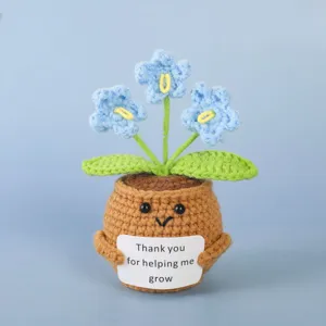 Handmade crochet potted plant detail, cute plush toy with emotional message card, nice decor.