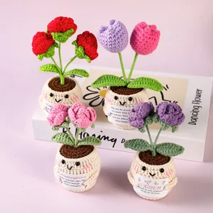Handmade crochet potted flower emotional support plant cute knitted desk decor gift