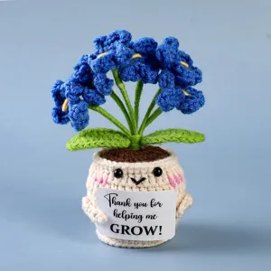 Handmade crochet blue flower potted plant toy cute knitted desktop home decor display
