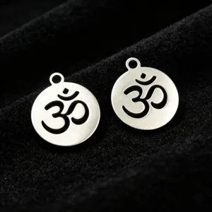 Pendentif Rond Symbole OM en Acier Inoxydable Charme d'Accessoires de Fabrication de Bijoux DIY
