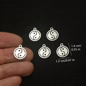 Stainless steel hollow Tai Chi Yin Yang pendant DIY necklace bracelet charms 5pcs.