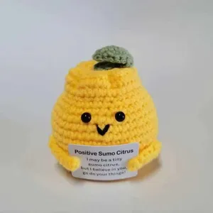 Muñeca de peluche de cítricos linda ganchillo a mano con tarjeta de aliento positivo regalo