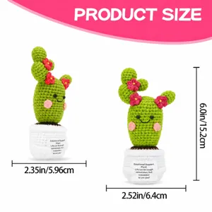 Handmade emotional support knitted crochet cactus potted doll, cute mini desk plant gift.