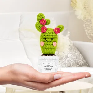 Handmade crochet cactus potted plant emotional support knitted wool cute desk decor gift