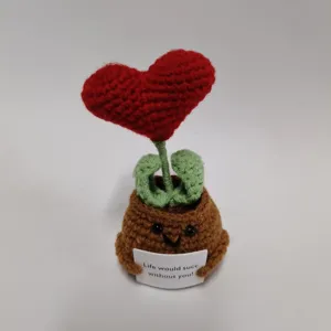 Planta en maceta de corazón de ganchillo, linda flor tejida regalo para parejas.
