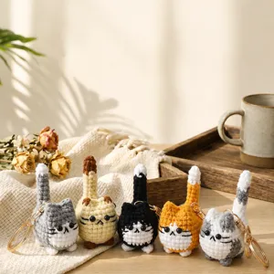 Handmade Crochet Cat Keychain Cute Cartoon Kitten Bag Pendant Cotton Yarn Animal Key Ring Handcrafted Accessories