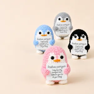 Handmade crochet penguin doll positive energy inspiring card desktop cute decoration gift