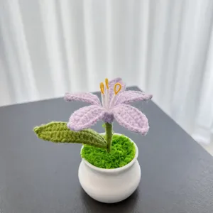 Hand-woven crochet potted lily flower small ornament desktop car decor simulation plant