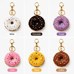 Handgemachte Gehäkelte Donut Anhänger Süße Plüsch Tasche Charm Schlüsselanhänger Cartoon Essen Geldbörse Schlüsselring Dekoration Geschenk