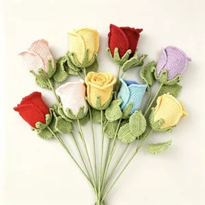 Handmade crochet rose bouquet knitted artificial flowers for home decoration and gift.