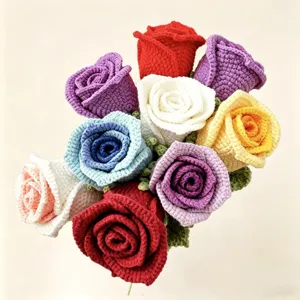 Handmade crochet rose bouquet colorful knitted artificial flowers for home decoration gift