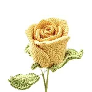 Handmade crochet yellow rose bouquet, faux knitted flower gift for home decor and romantic occasions.