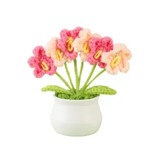 Handmade crochet flower potted plant cute desktop ornament for home office decor gift.