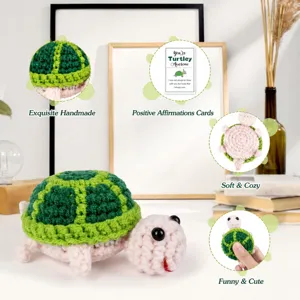 Handmade crochet positive turtle plush toy with positive affirmation card for cute gift