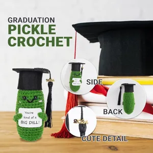 Graduation pickle crochet doll ornament cute handmade vegetable toy with graduation cap gift