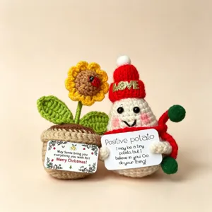 Handmade crochet positive potato and sunflower doll set, cute Christmas holiday gift decor.
