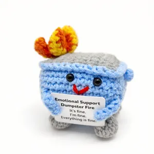 Βελούδινο παιχνίδι crochet Emotional Support Dumpster Fire χαριτωμένη χειροποίητη κούκλα