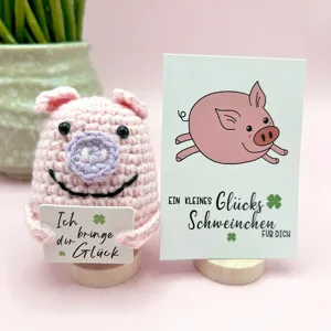 Handcrafted crochet pink pig doll cute knitted animal toy desktop ornament gift for kids