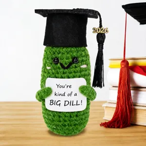 Handmade Crochet Graduation Cucumber Plush Toy Stuffed Doll Novelty Plant Decor Gift