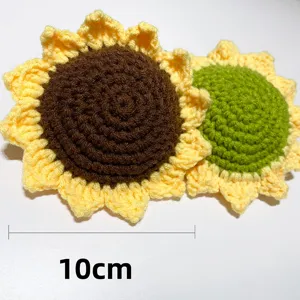 Posavasos de girasol de ganchillo hecho a mano hilo flor tejida decoración hogar 10cm