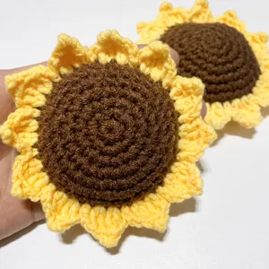Cabeza de Flor de Girasol de Hilo de Lana Crochet Hecho a Mano Estilo Pastoral Decoración del Hogar DIY Amarillo Marrón